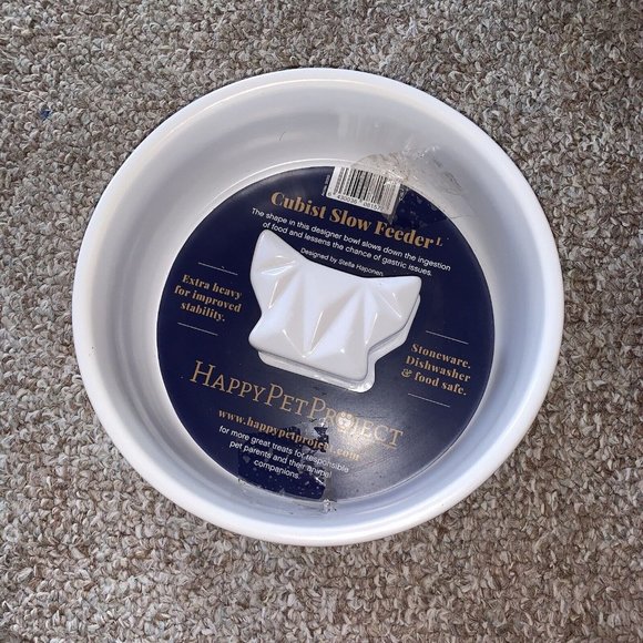 Happy Pet Project White Cubist Slow Feeder Dog Bowl Frenchie French Bulldog - Picture 2 of 5